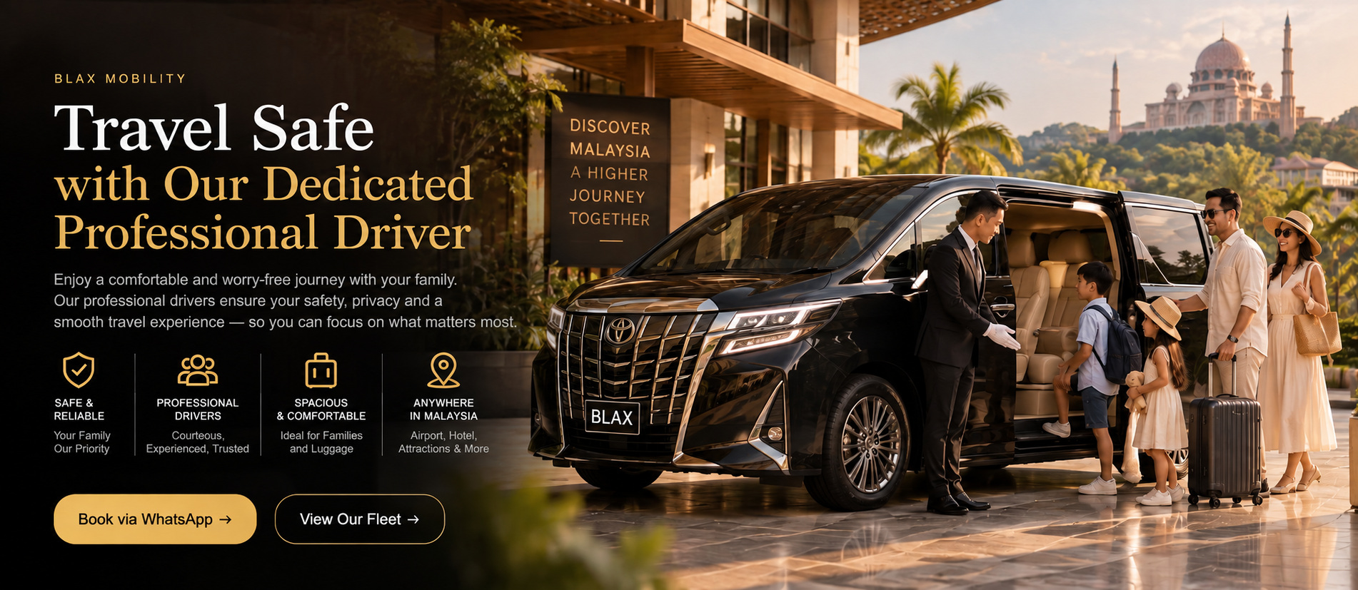 BLAX chauffeur assisting a family at a Toyota Alphard