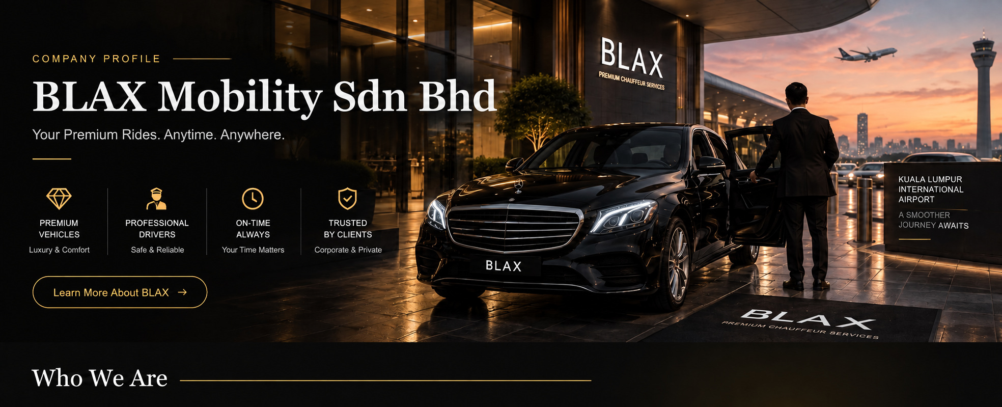 BLAX chauffeur and Mercedes at an airport